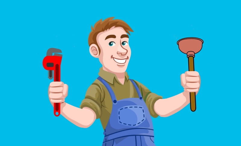 plumber holding a plunger